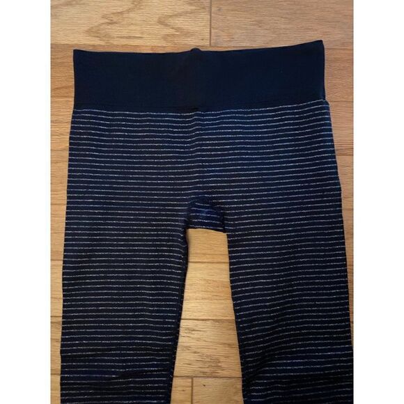 Athleta womens Black Silver Metallic Shimmer Striped pull on mid-rise pants sz M - Picture 3 of 8